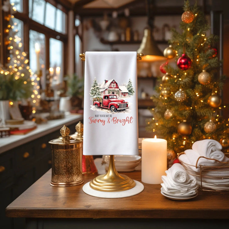 Christmas Holiday Tea Towel, Cotton Hand Towel, Kitchen Decor, Xmas Novelty Items, Holiday Gifts, Farmhouse Towel The Aurora Touch
