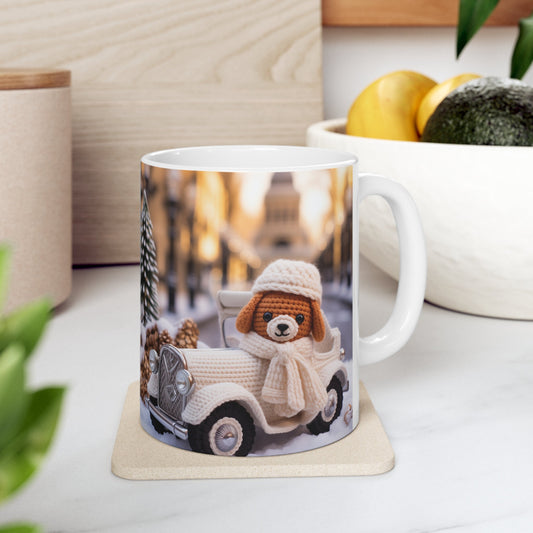 Ceramic Mug 11oz, Crochet design, Holiday mug, coffee cup, Hot tea mug, Designer mug, Xmas novelty mugs, gingerbread man
