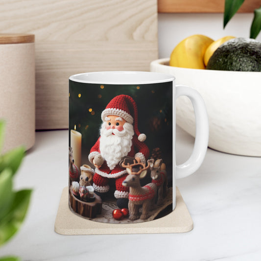 Ceramic Mug 11oz, Crochet Santa, Holiday mugs, Santa mug, Best Xmas mugs, Xmas gift, Teacher gift, Nurse gift