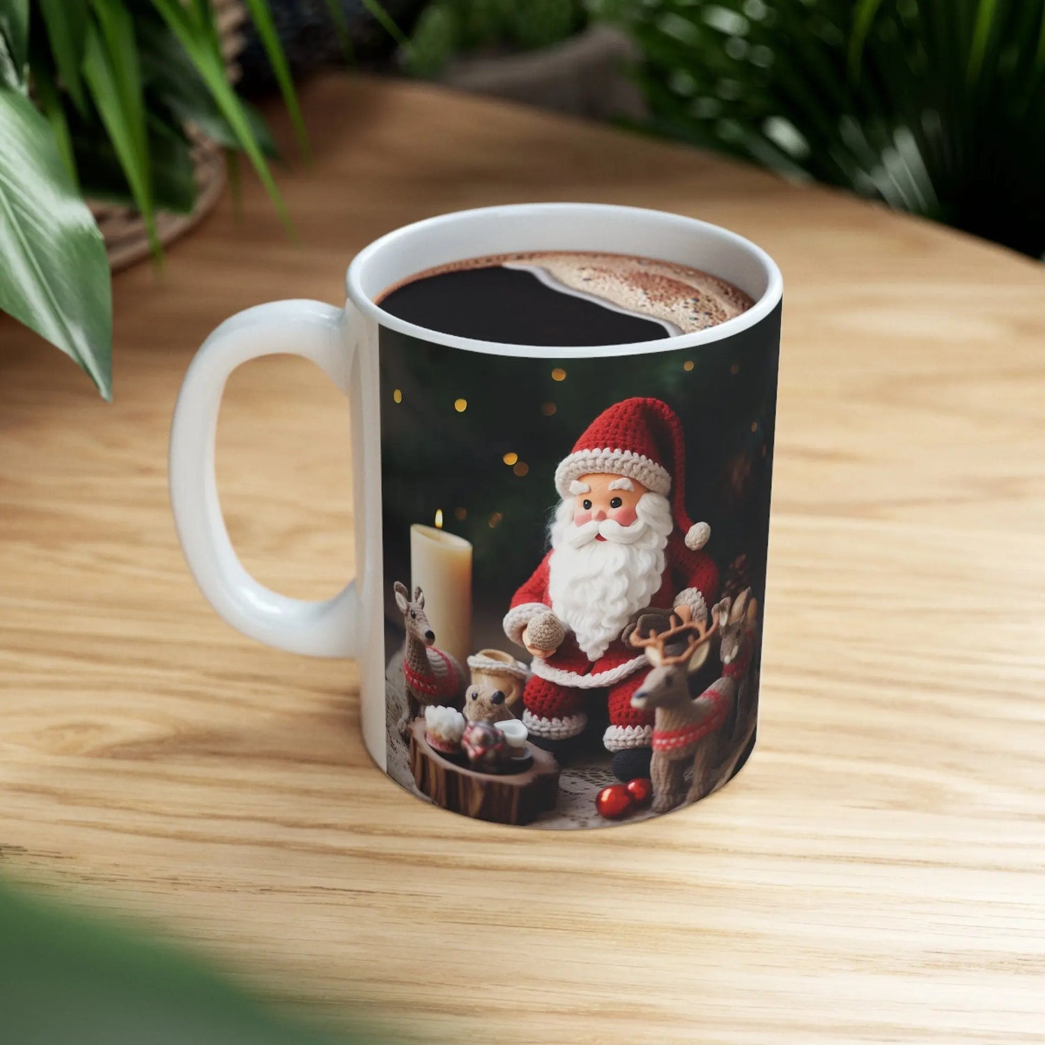 Ceramic Mug 11oz, Crochet Santa, Holiday mugs, Santa mug, Best Xmas mugs, Xmas gift, Teacher gift, Nurse gift The Aurora Touch