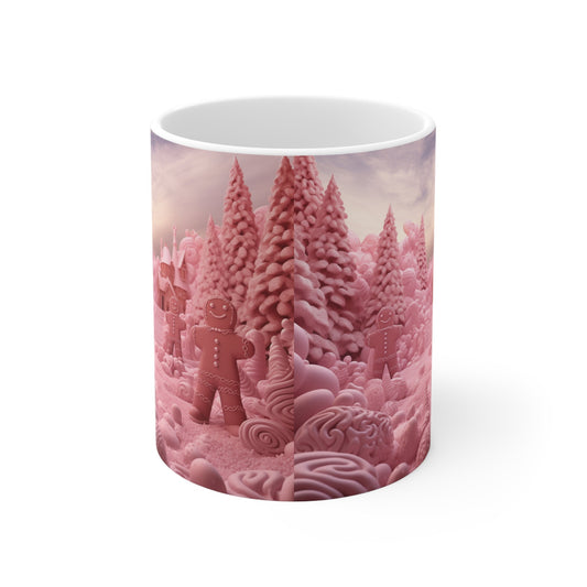 Ceramic Mug 11oz, Pink Holiday Mug, Pink Gingerbread Man, Pretty in Pink, Coffee Mug, Holiday Mugs, Xmas gift