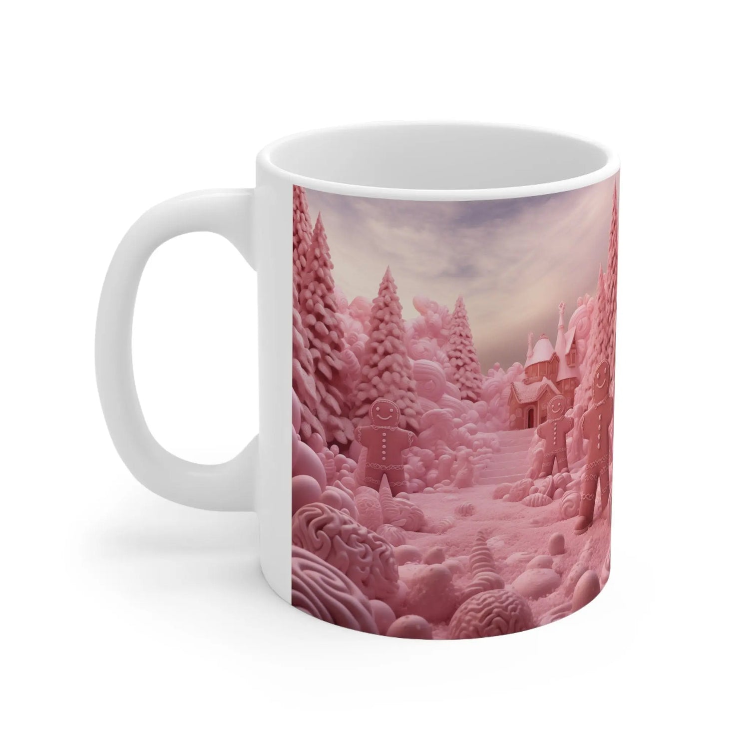 Ceramic Mug 11oz, Pink Holiday Mug, Pink Gingerbread Man, Pretty in Pink, Coffee Mug, Holiday Mugs, Xmas gift The Aurora Touch