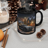 11oz Black Mug, Executive holiday luxury designer black Bentley ceo boss xmas scene stylish fancy mug The Aurora Touch