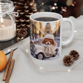 Ceramic Mug 11oz, Crochet design, Holiday mug, coffee cup, Hot tea mug, Designer mug, Xmas novelty mugs, gingerbread man The Aurora Touch