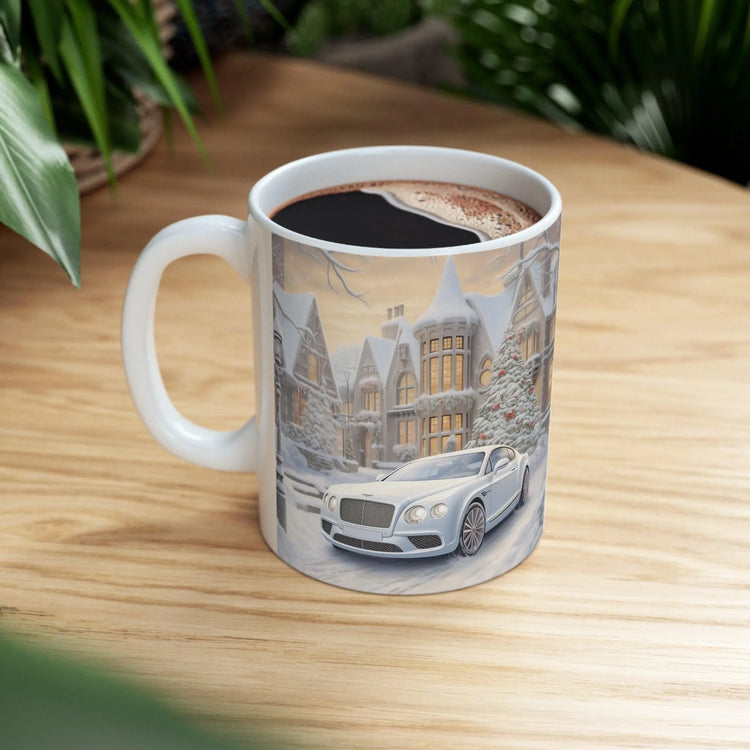 Ceramic Mug 11oz, Bentley luxury corporate holiday white Xmas theme sassy boss entrepreneur coffee beverage office fancy kitchen cup The Aurora Touch