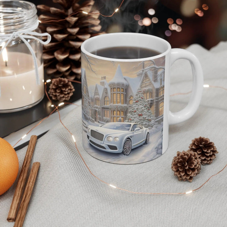 Ceramic Mug 11oz, Bentley luxury corporate holiday white Xmas theme sassy boss entrepreneur coffee beverage office fancy kitchen cup The Aurora Touch