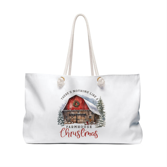 Farm House Xmas Weekender Bag - Large Tote, Personal Holiday, Country Style, Carry on, Oversized, Farmhouse Tote
