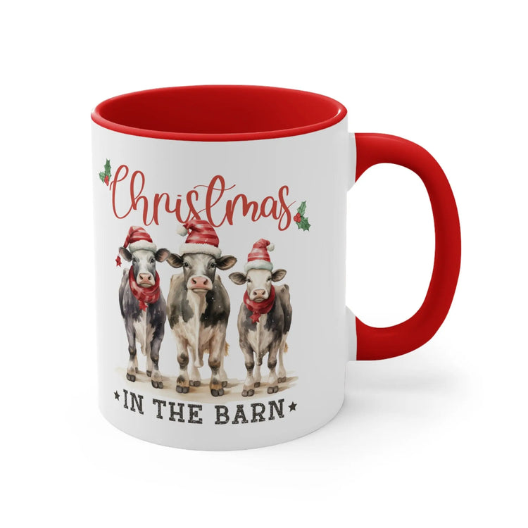 Accent Coffee Mug, 11oz, Christmas in the barn farmhouse country style kitchen design decor two tone hot coco apple cider holiday mood cup The Aurora Touch