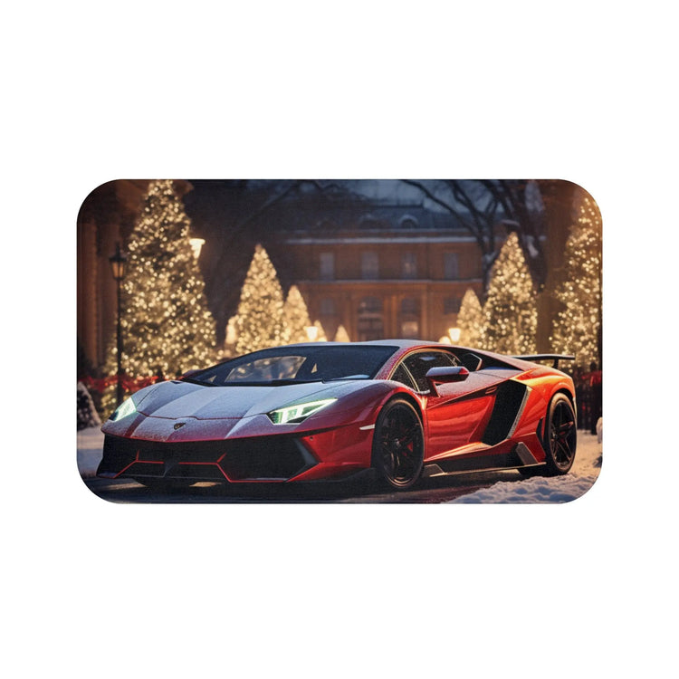 Red Lamborghini Holiday Scenery Bath Mat | Luxury Car Decor | Christmas Gift Ideas The Aurora Touch
