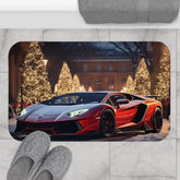 Red Lamborghini Holiday Scenery Bath Mat | Luxury Car Decor | Christmas Gift Ideas The Aurora Touch