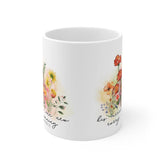 Ceramic Mug 11oz, Positive empowerment Jewish faith floral design coffee tea Bat Mitzvah gift The Aurora Touch