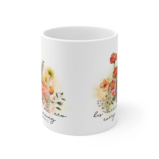 Ceramic Mug 11oz, Positive empowerment Jewish faith floral design coffee tea Bat Mitzvah gift The Aurora Touch
