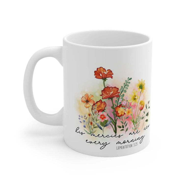 Ceramic Mug 11oz, Positive empowerment Jewish faith floral design coffee tea Bat Mitzvah gift The Aurora Touch