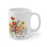 Ceramic Mug 11oz, Positive empowerment Jewish faith floral design coffee tea Bat Mitzvah gift The Aurora Touch