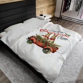 Velveteen Plush Blanket, Country Xmas farm house style decor warm holiday bunny design couch bed chair fireplace winter throw The Aurora Touch