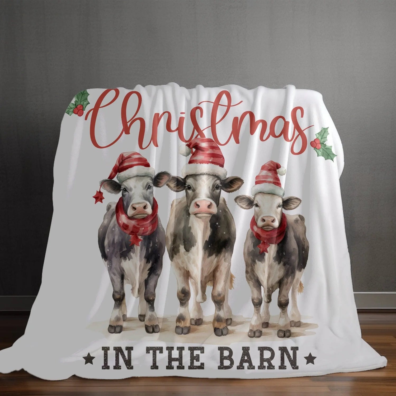 Velveteen Plush Blanket, Cow Designs, Farm Style Blanket, White Xmas Blanket, Winter Warm Bed Covers, Decorative Throws, Holiday Sale The Aurora Touch