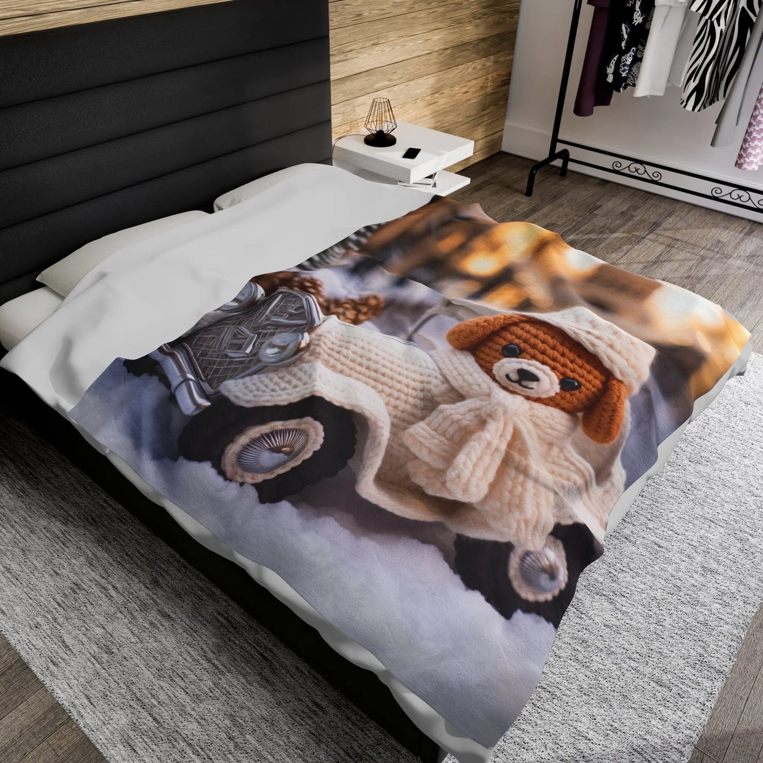 Velveteen Plush Blanket - Child Bedroom Winter Bedcover, Cozy Crotchet Design Blanket, Holiday Blanket, Adorable Bedcover, Child Winter The Aurora Touch