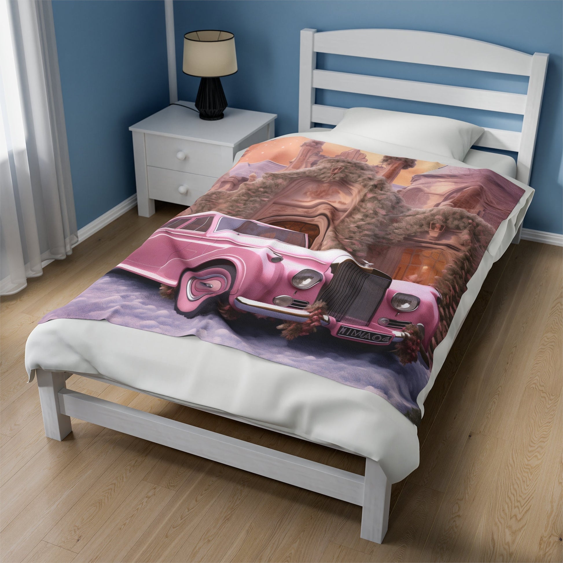Velveteen Plush Blanket, Pretty in pink luxury classic car image living room bedroom couch fancy soft comfy throw quilt great for holiday