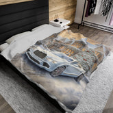 Velveteen Plush Blanket, Luxury fancy white Bentley exotic car portrait living room bedroom Xmas holiday warm soft cuddly decor couch throw The Aurora Touch