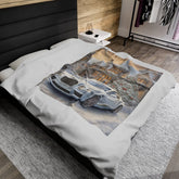 Velveteen Plush Blanket, Luxury fancy white Bentley exotic car portrait living room bedroom Xmas holiday warm soft cuddly decor couch throw