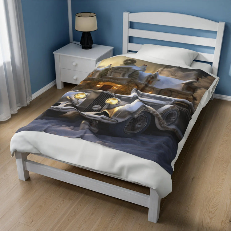 Velveteen Plush Blanket, Classic Car Design luxury stylish designer xmas holiday soft bedroom TV room fleece couch chair throw