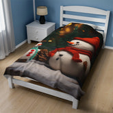 Velveteen Plush Blanket, Snowmen Blanket, Kids Room Blanket, Child Xmas Bed Cover, Soft Fleece Bed spread, Holiday Couch Throw The Aurora Touch