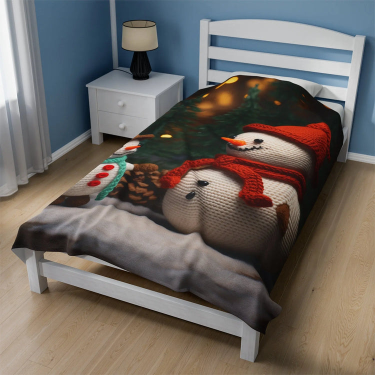 Velveteen Plush Blanket, Snowmen Blanket, Kids Room Blanket, Child Xmas Bed Cover, Soft Fleece Bed spread, Holiday Couch Throw The Aurora Touch