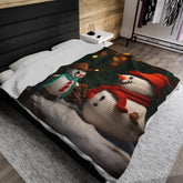 Velveteen Plush Blanket, Snowmen Blanket, Kids Room Blanket, Child Xmas Bed Cover, Soft Fleece Bed spread, Holiday Couch Throw The Aurora Touch