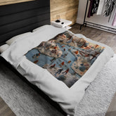 Velveteen Xmas Holiday Plush Blanket any room child bedroom ice skating festive family portraot design soft cozy winter bedspread throw