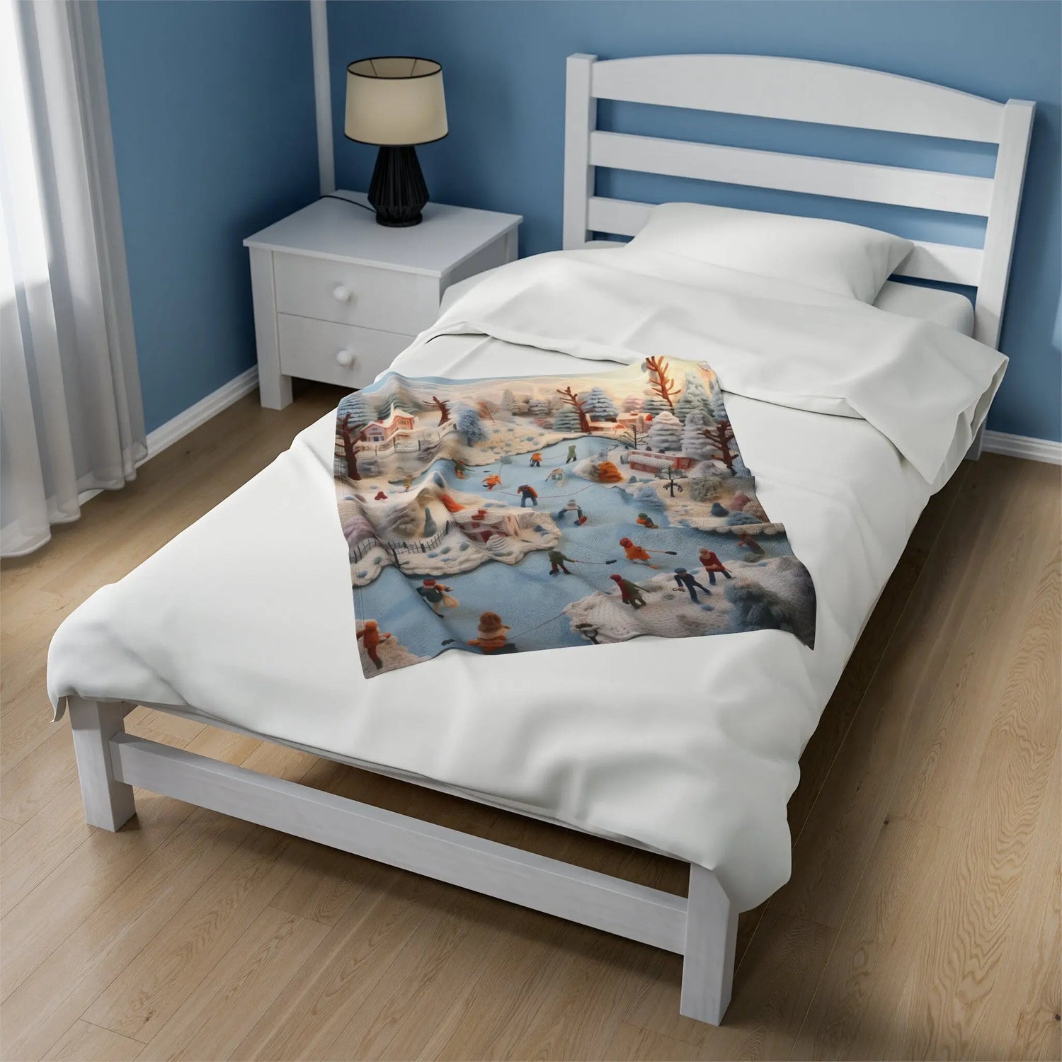 Velveteen Xmas Holiday Plush Blanket any room child bedroom ice skating festive family portraot design soft cozy winter bedspread throw