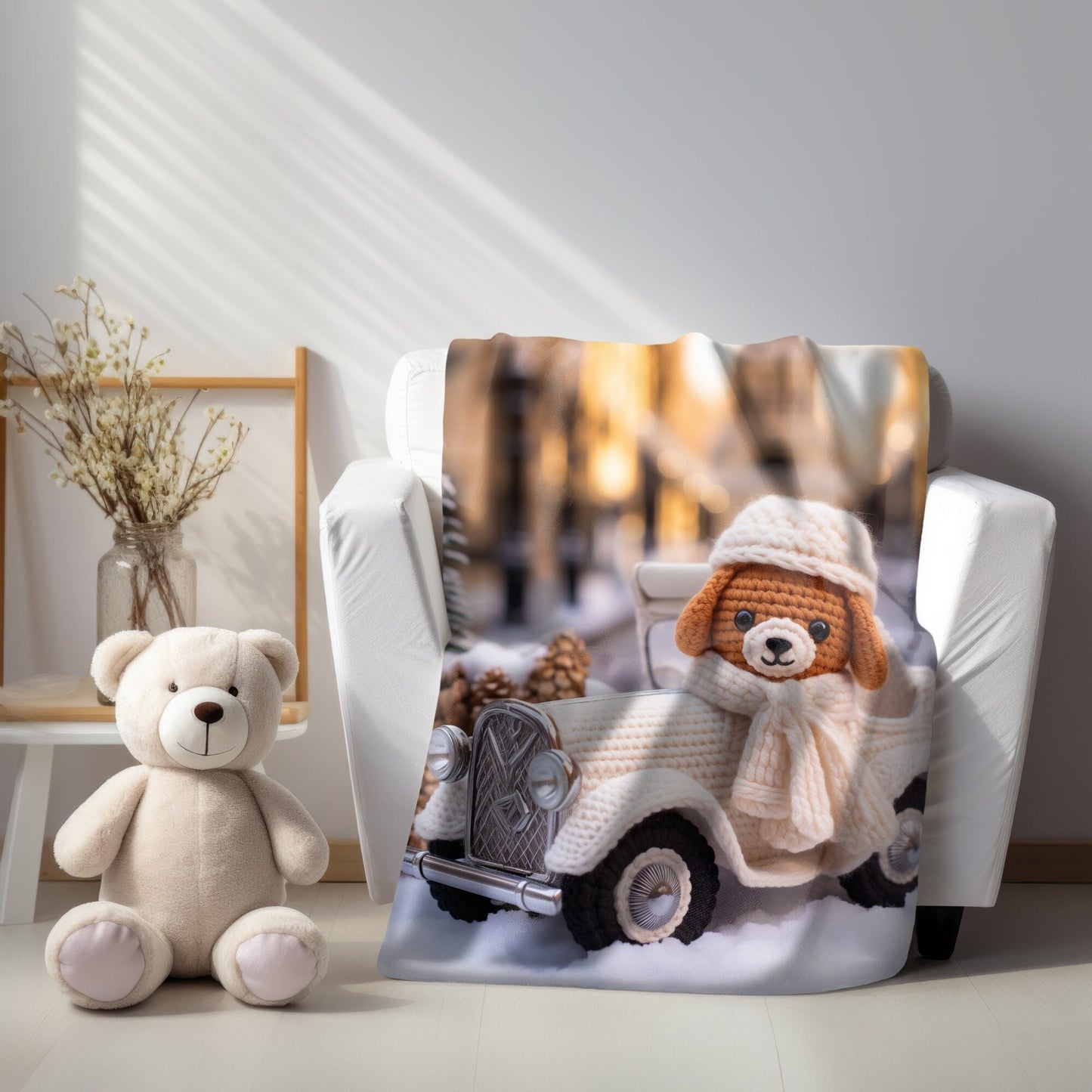 Velveteen Plush Blanket - Child Bedroom Winter Bedcover, Cozy Crotchet Design Blanket, Holiday Blanket, Adorable Bedcover, Child Winter