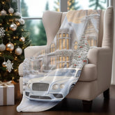 Velveteen Plush Blanket, Luxury fancy white Bentley exotic car portrait living room bedroom Xmas holiday warm soft cuddly decor couch throw The Aurora Touch