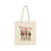 Farm House Country Xmas Cotton Canvas Tote Bag, Holiday Travel Gift Bags, Hand Crafted Shopping Bag The Aurora Touch