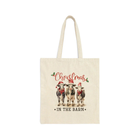Farm House Country Xmas Cotton Canvas Tote Bag, Holiday Travel Gift Bags, Hand Crafted Shopping Bag The Aurora Touch
