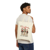 Farm House Country Xmas Cotton Canvas Tote Bag, Holiday Travel Gift Bags, Hand Crafted Shopping Bag The Aurora Touch