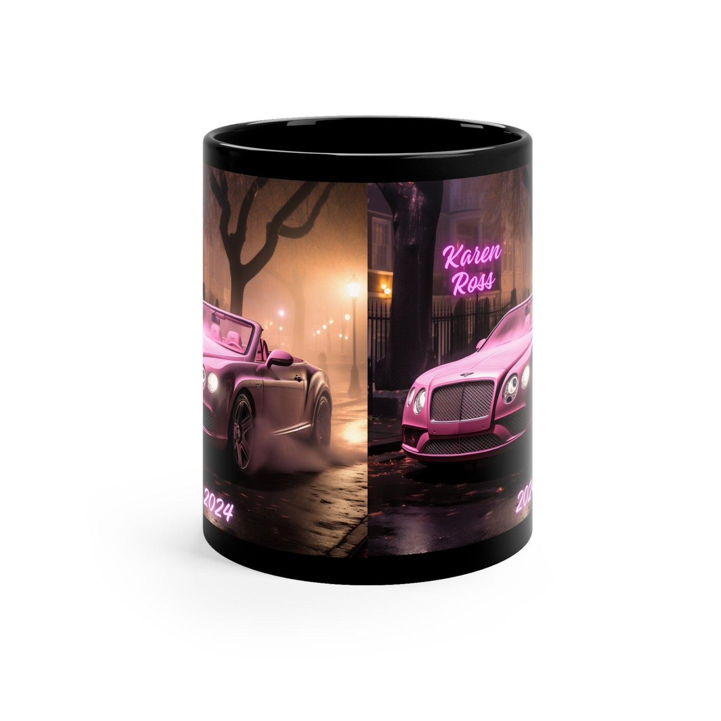 11oz Black Mug, Personalized Mug, Luxury mug, Pink Bentley, Portrait of a Bentley, Luxury pink car, gift for daughter, Gift for Wife