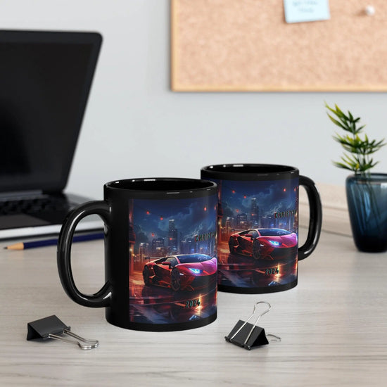 11oz Black Mug, Personalized red Lamborghini stylish designer coffee tea cup great for sports car lover The Aurora Touch