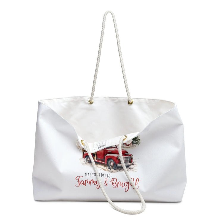 Weekender Bag, Holiday Weekend Bag, Carry On Travel Bag, Oversized Xmas Tote, Personal Item Bag, large White Tote, Xmas Novelty Tote The Aurora Touch