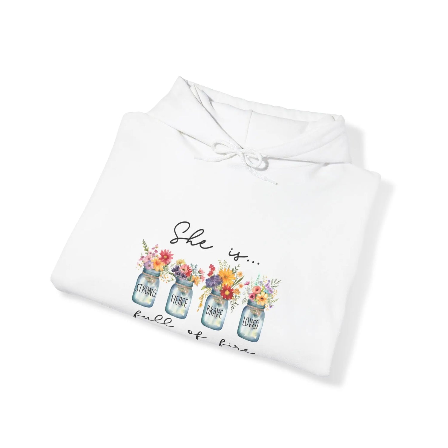 Unisex Heavy Blend™ Hooded Sweatshirt, Floral print inspiring Female fierce conquer it all empowerment postive warm cozy stylish sweater