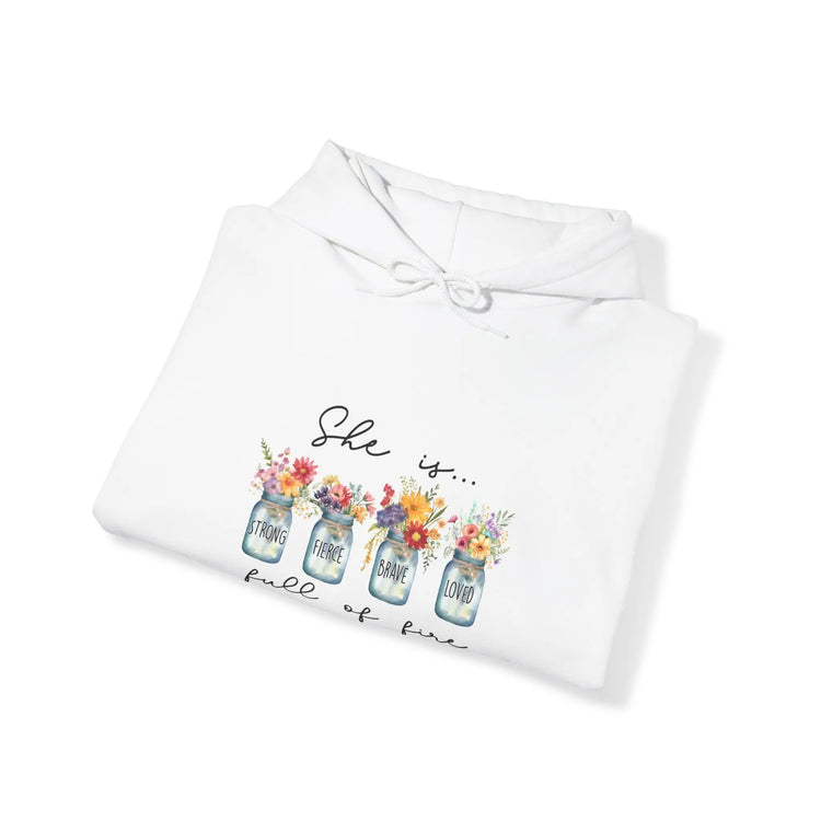 Unisex Heavy Blend™ Hooded Sweatshirt, Floral print inspiring Female fierce conquer it all empowerment postive warm cozy stylish sweater