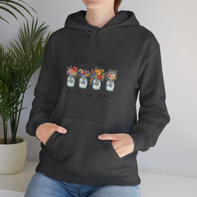 Unisex Heavy Blend™ Hooded Sweatshirt, Floral print inspiring Female fierce conquer it all empowerment postive warm cozy stylish sweater