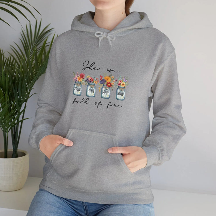 Unisex Heavy Blend™ Hooded Sweatshirt, Floral print inspiring Female fierce conquer it all empowerment postive warm cozy stylish sweater