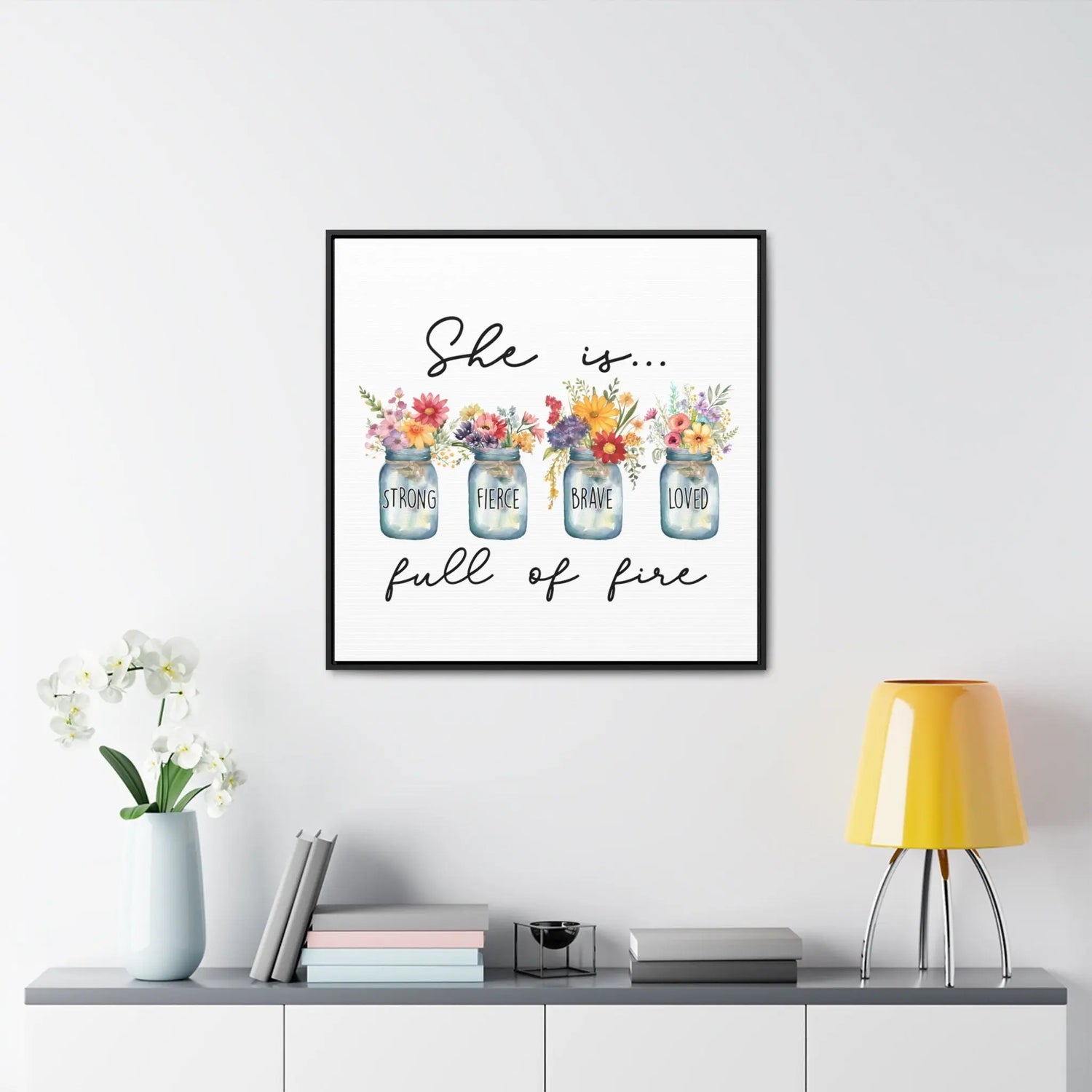 Gallery Canvas Wraps, Inspirational women empowerment floral simplicity wall colorful high quality square art canvas  gift for her design The Aurora Touch