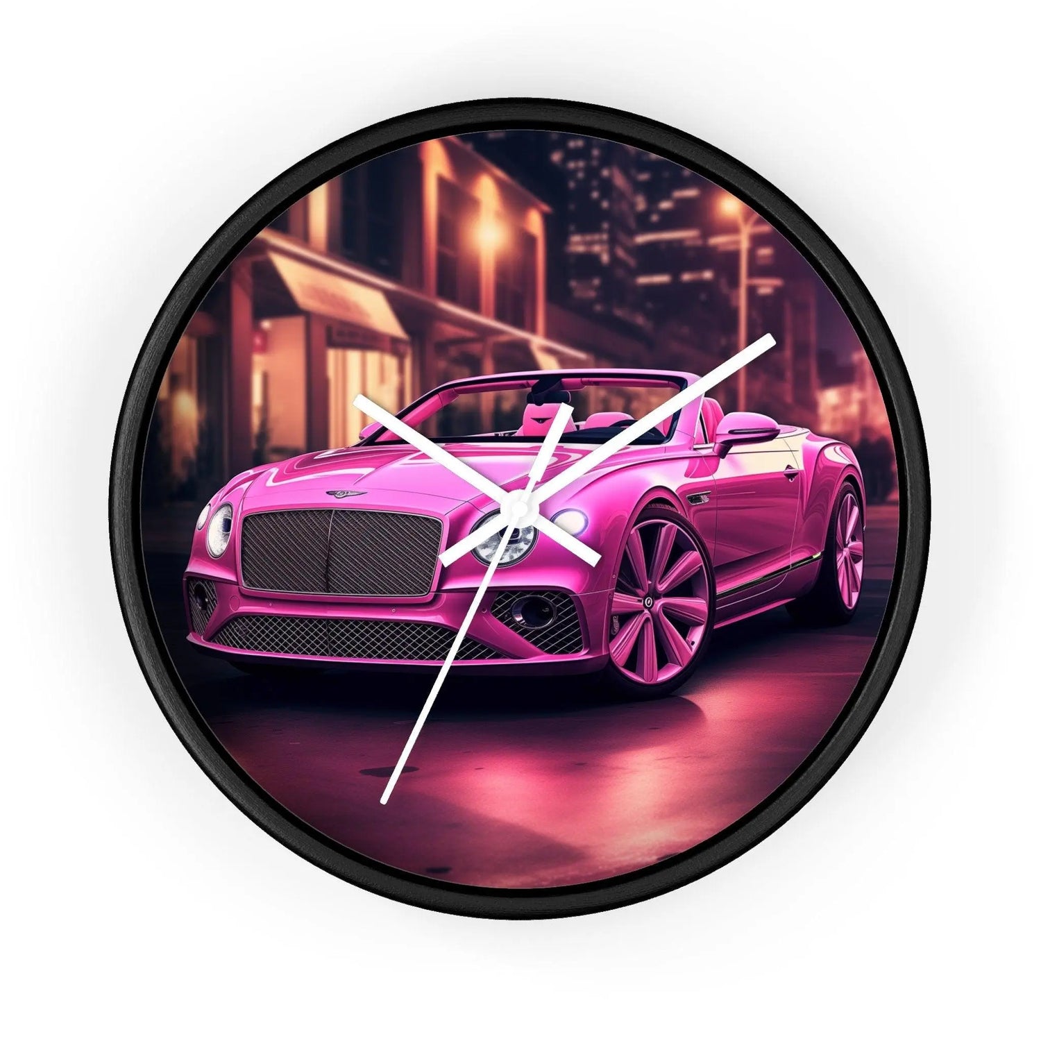 Wall Clock, Pink Bentley exotic vibrant fancy Barbie car design for bedroom hallway living room office upscale luxury wall art home decor The Aurora Touch