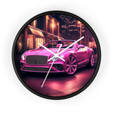 Wall Clock, Pink Bentley exotic vibrant fancy Barbie car design for bedroom hallway living room office upscale luxury wall art home decor The Aurora Touch