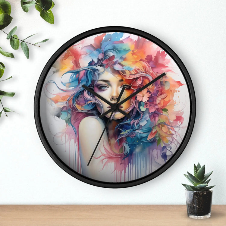 Wall Clock, Cool AI modern day home office restaurant beauty salon colorful female art wall clock design The Aurora Touch