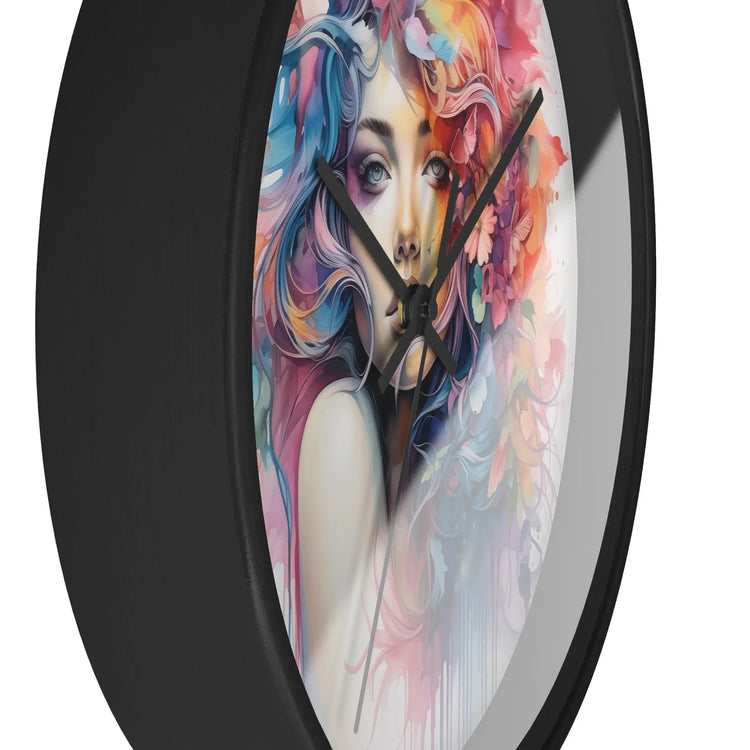 Wall Clock, Cool AI modern day home office restaurant beauty salon colorful female art wall clock design