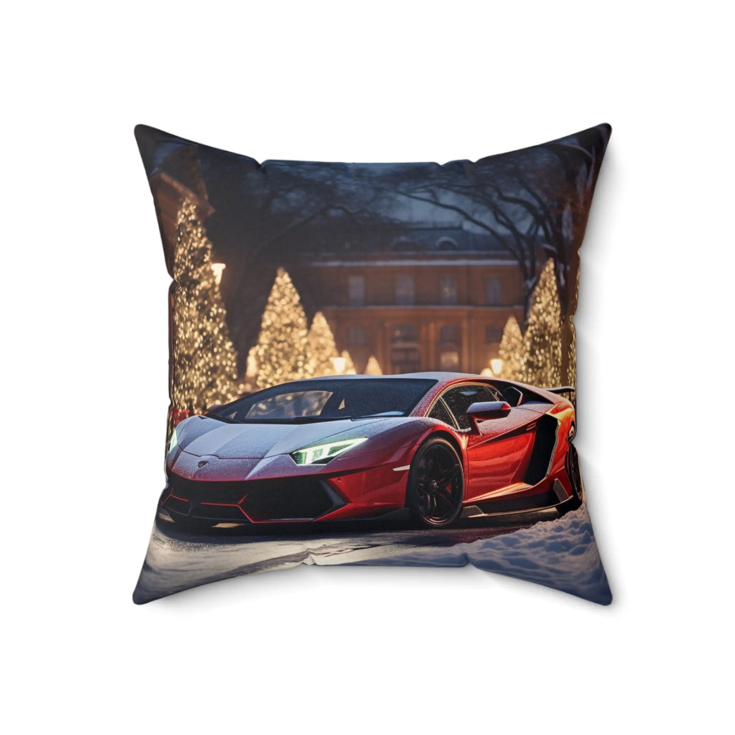 Spun Polyester Square Pillow, lamborghini print design, Gift for Teen Boy, Luxury Bed Pillow, Exotic Car Art, Designer Bed Pillow, Xmas gift
