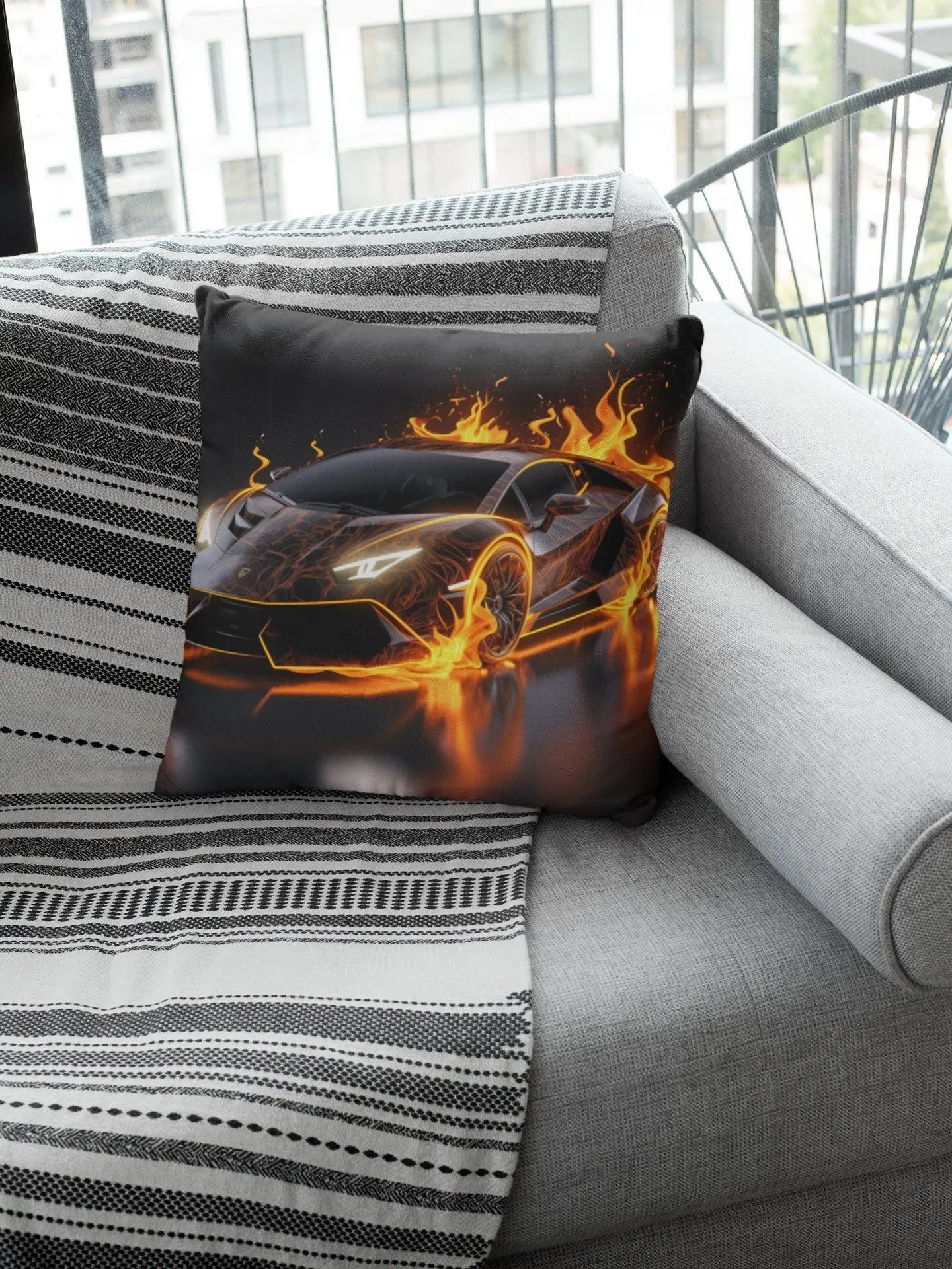 Spun Polyester Square Pillow, Hot Car Design, Sport Car Novelty item, Great gift for Teen Boy, Designer Pillow, Holiday gift, Modern gift The Aurora Touch