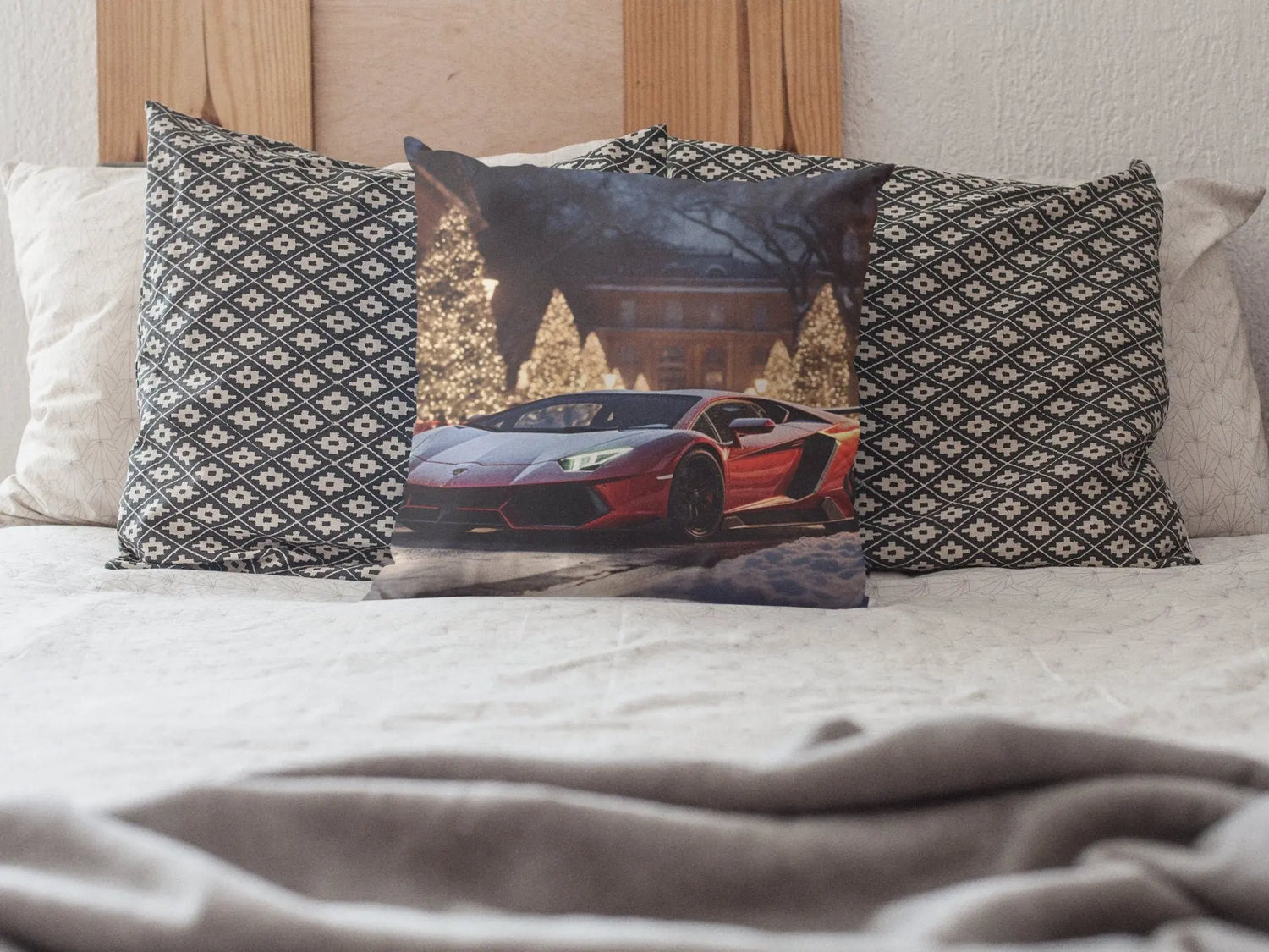 Spun Polyester Square Pillow, lamborghini print design, Gift for Teen Boy, Luxury Bed Pillow, Exotic Car Art, Designer Bed Pillow, Xmas gift The Aurora Touch